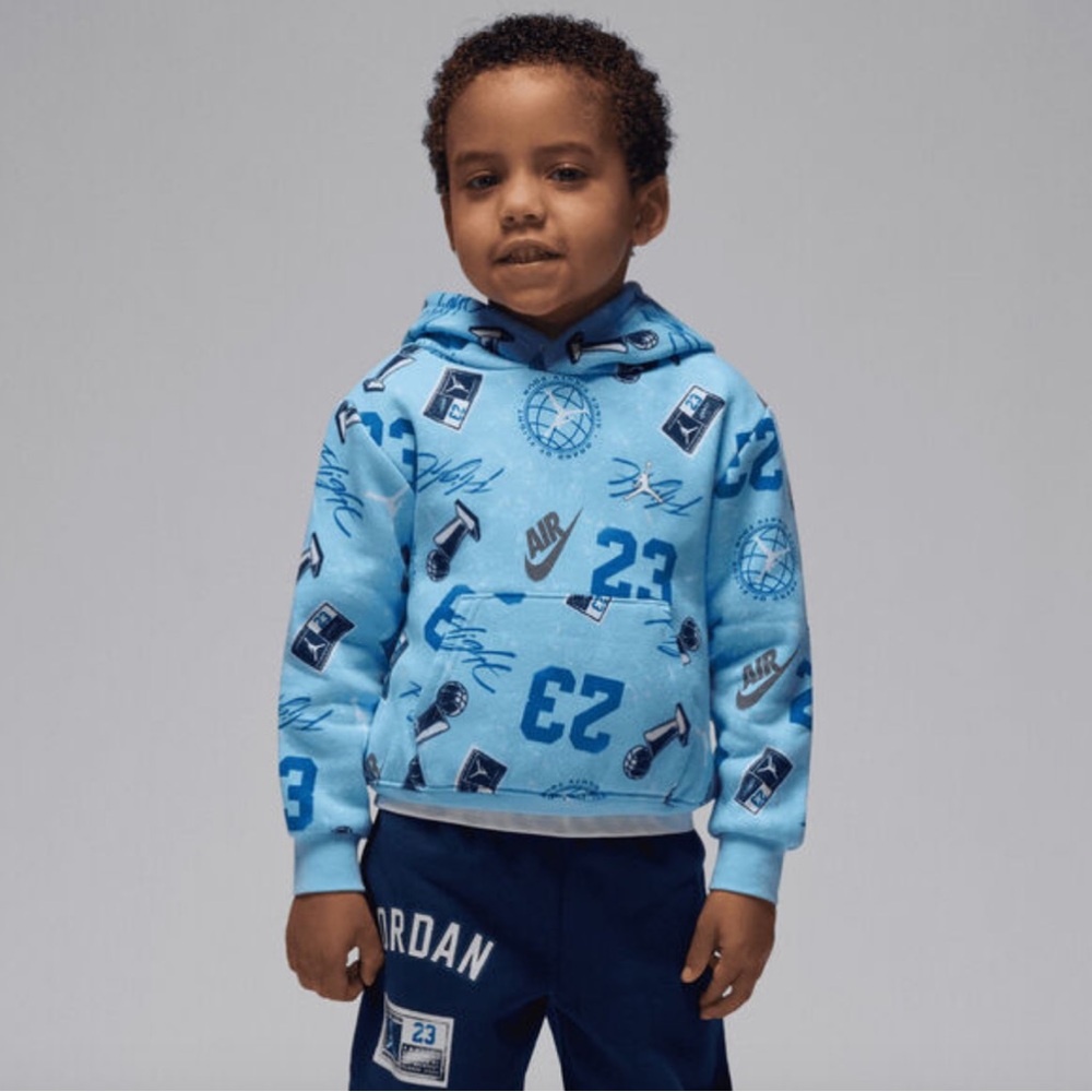 Jordan Kid’s Street Champ Printed Hoodie Baby Blue Size 7 NWT